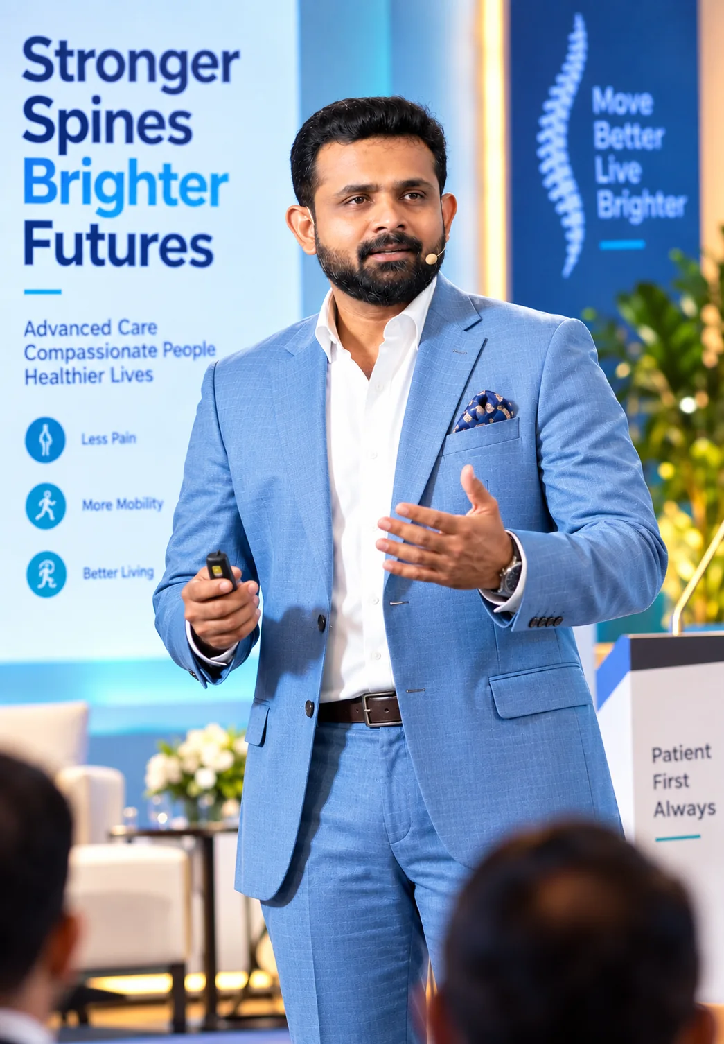 Dr. Vignesh Pushparaj speaking on spine care